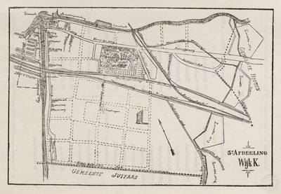 214211 Plattegrond van de wijk K in de 5e Afdeling te Utrecht, het terrein tussen de Kromme Rijn / Lunetten / ...